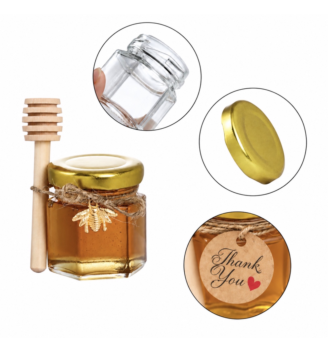 2 oz glass hexagonal honey container