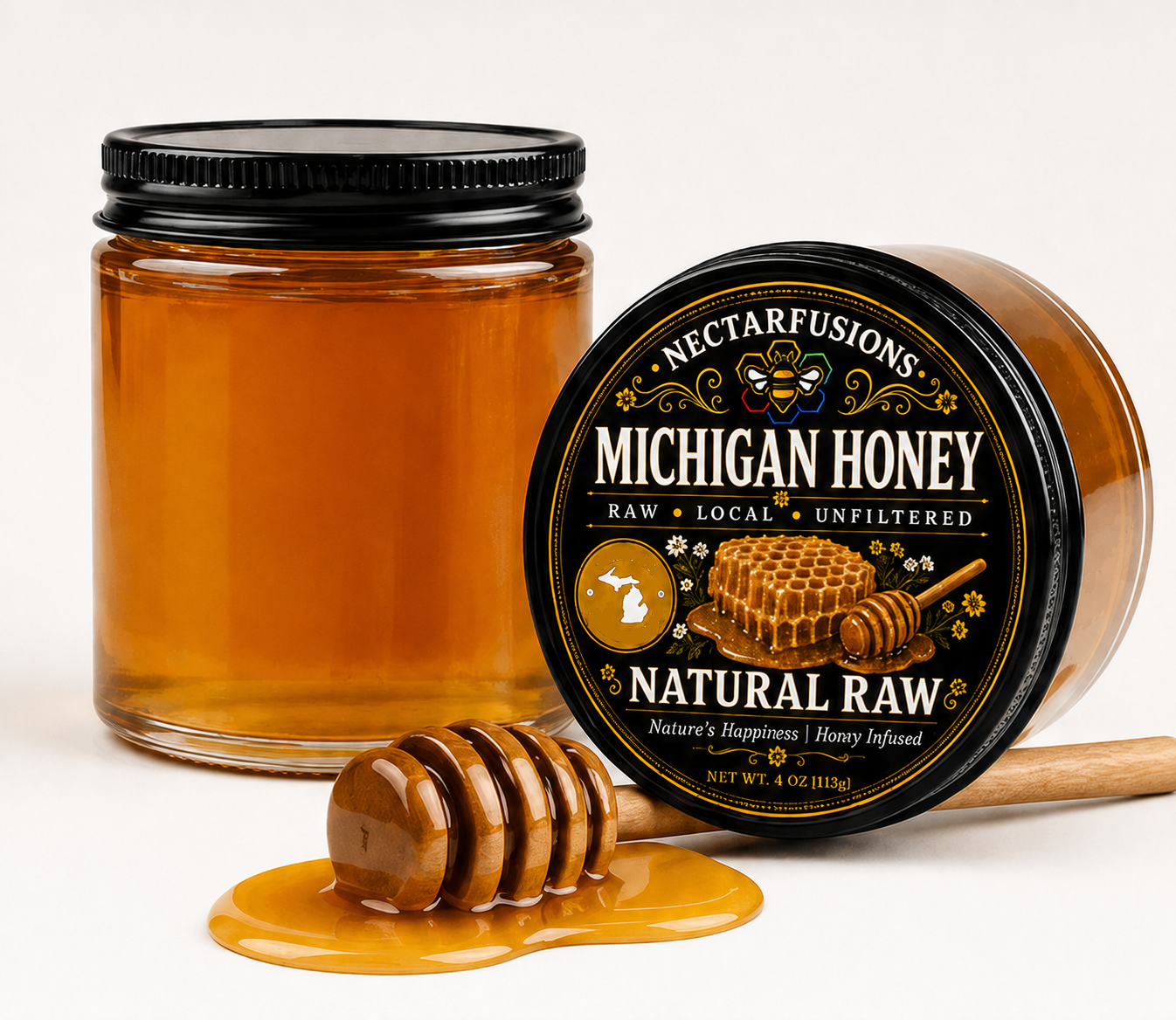 NectarFusions raw Michigan honey jars